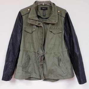 Style & Co. Faux Leather Sleeve Utility Jacket